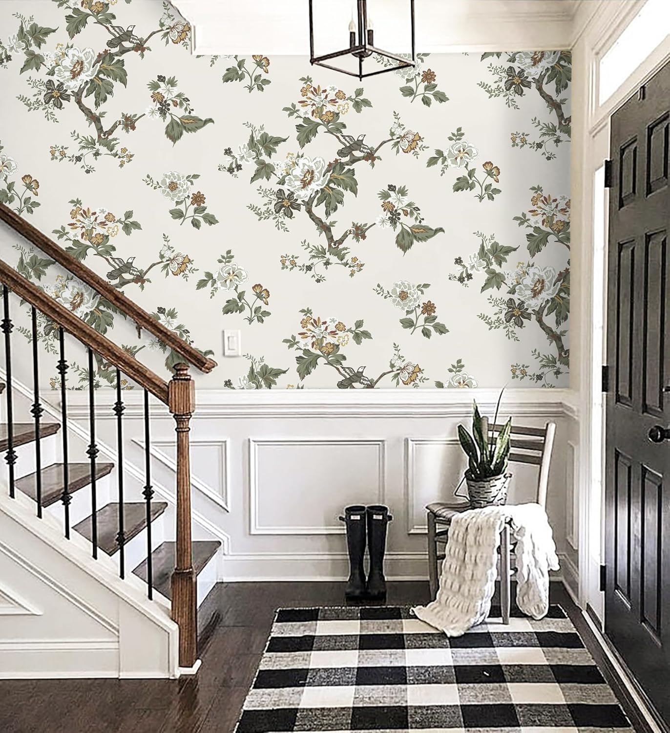 CiCiwind 16"x393.7" Floral Wallpaper Removable Self Adhesive Peel and Stick Wallpaper Flower Birds Contact Paper for Cabinets Living Room Decoral Walls Covering Cute Brown Bird Decoral Pattern