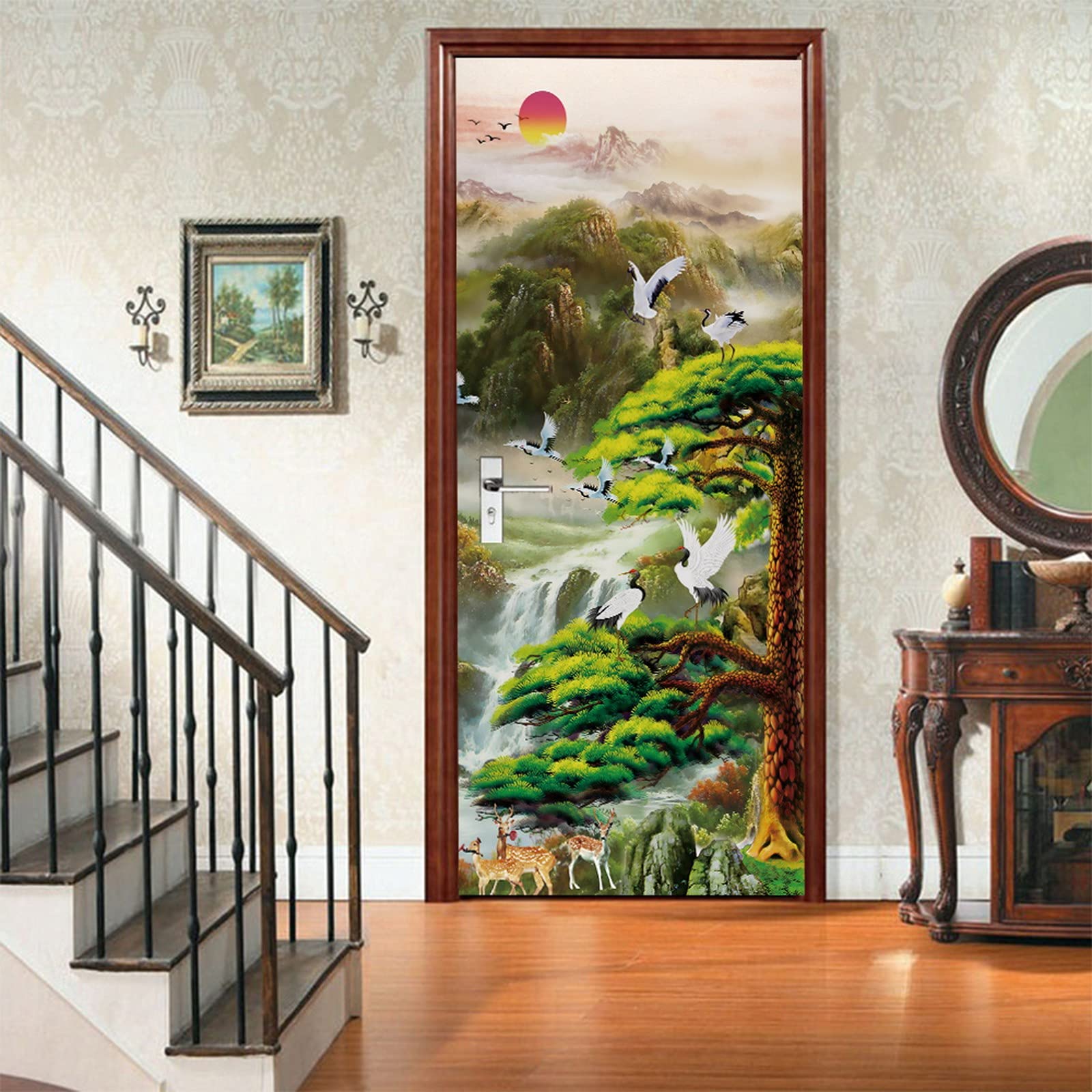 Autocollant Mural 3D Paysage Japonais - Dimensions 77x200 Cm, Vinyle PVC Amovible | Décoration Porte, Mur, Salle De Bain, Salon - 9