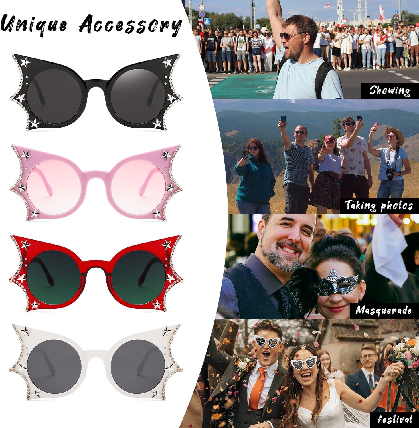 FEISEDY Women Men Funny Sunglasses, Butterfly Shaped Bat Shades for Halloween and Party B4142 - Image 5