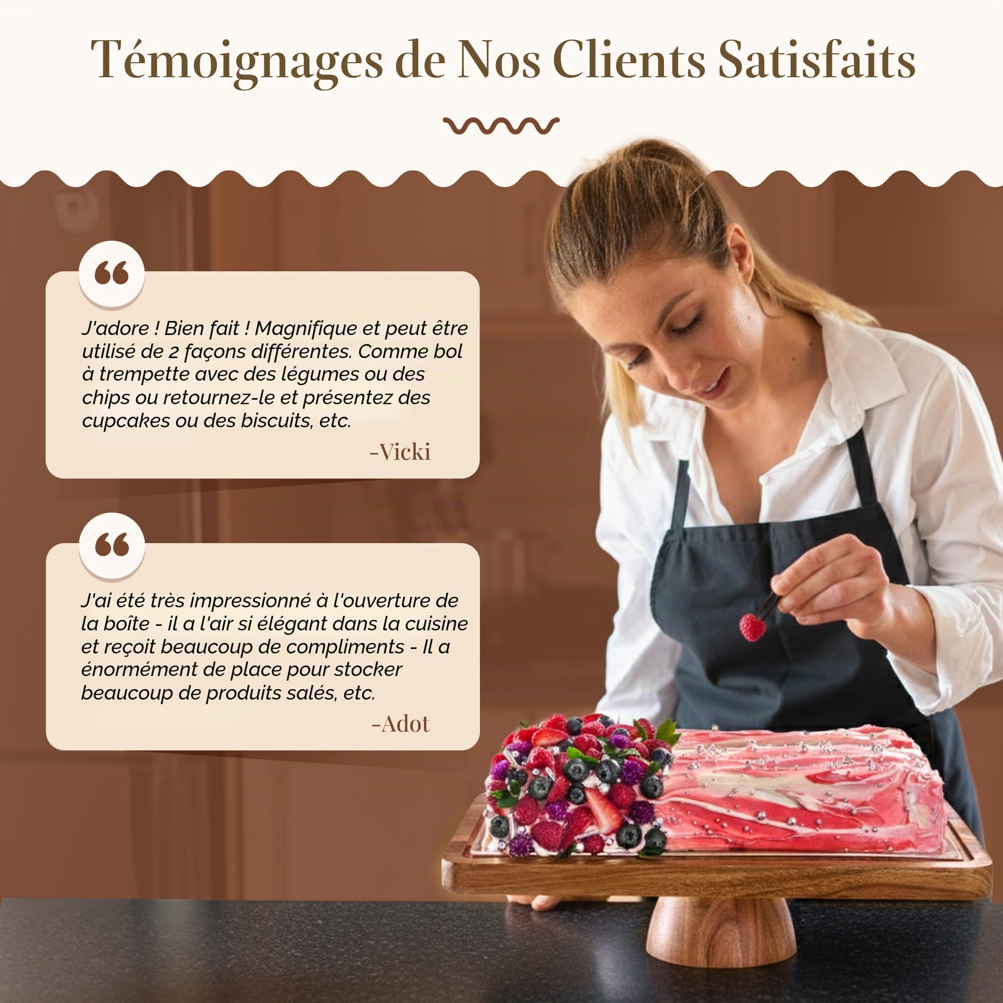 HOMESPHERE Présentoir à gâteau rectangulaire en bois d'acacia avec couvercle – Présentoir à gâteau 2 en 1 – Ensemble de présentation de table à dessert et planche à charcuterie pour fromage, frites