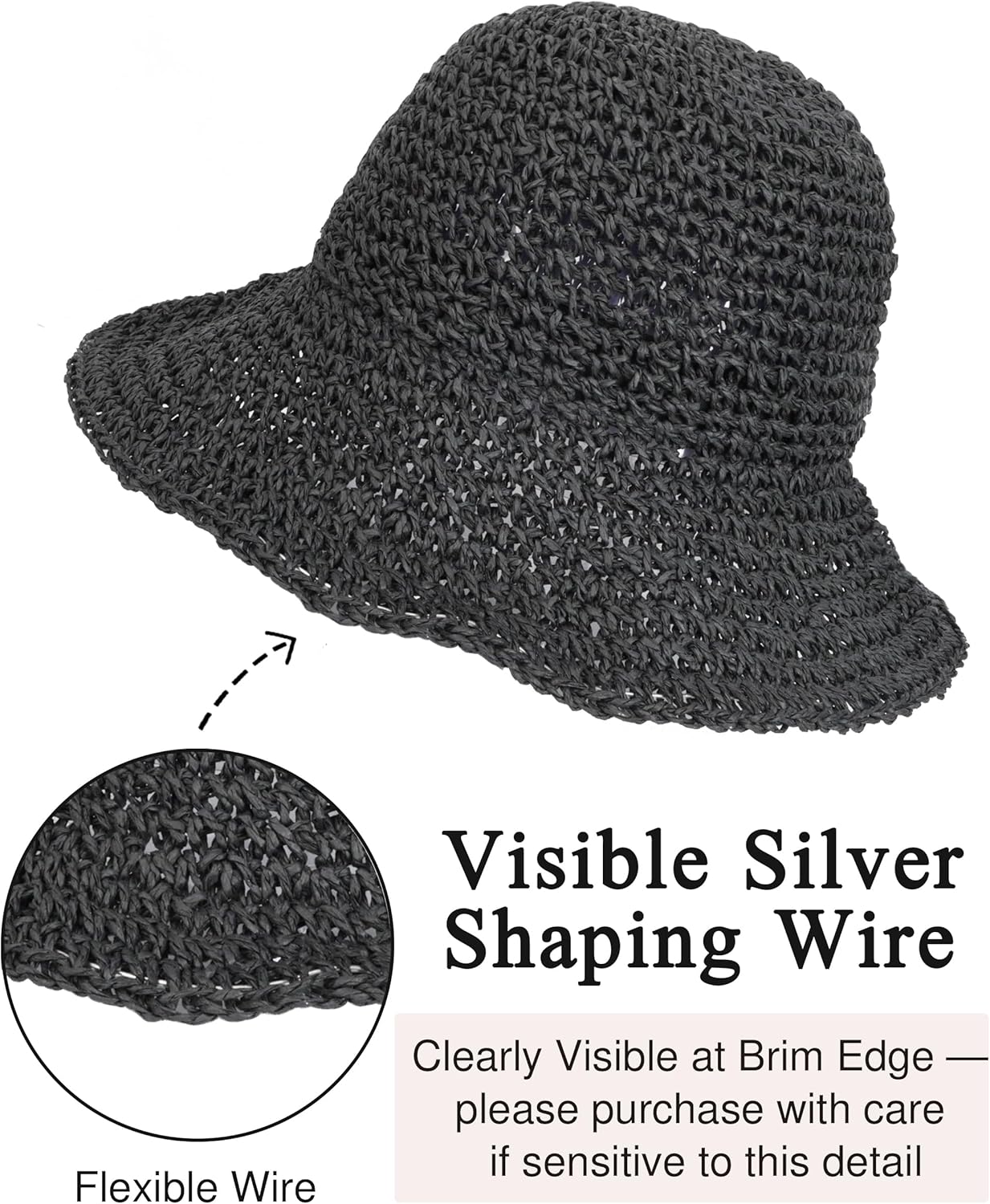 Womens Crochet Straw Sun Hat with Wide Brim – Soft Foldable Floppy Beach Hat for Summer - Image 4