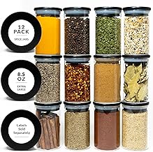 12 Black Bamboo Spice Jars - 8.5oz Large Spice Jars with Bamboo Lids - Seasoning Glass Jars with Airtight Lids - Spice Jars Black Lids Bamboo Containers Herb Jars Spice Rack - Spice Organization