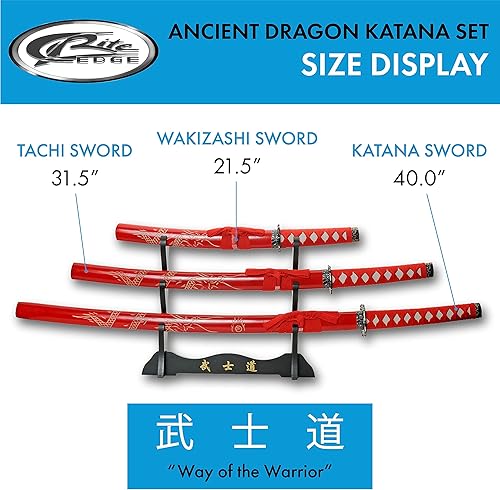 Miniatura 3 de SZCO Supplies Katana de dragón antiguo de 3 piezas con vaina grabada y soporte de exhibición