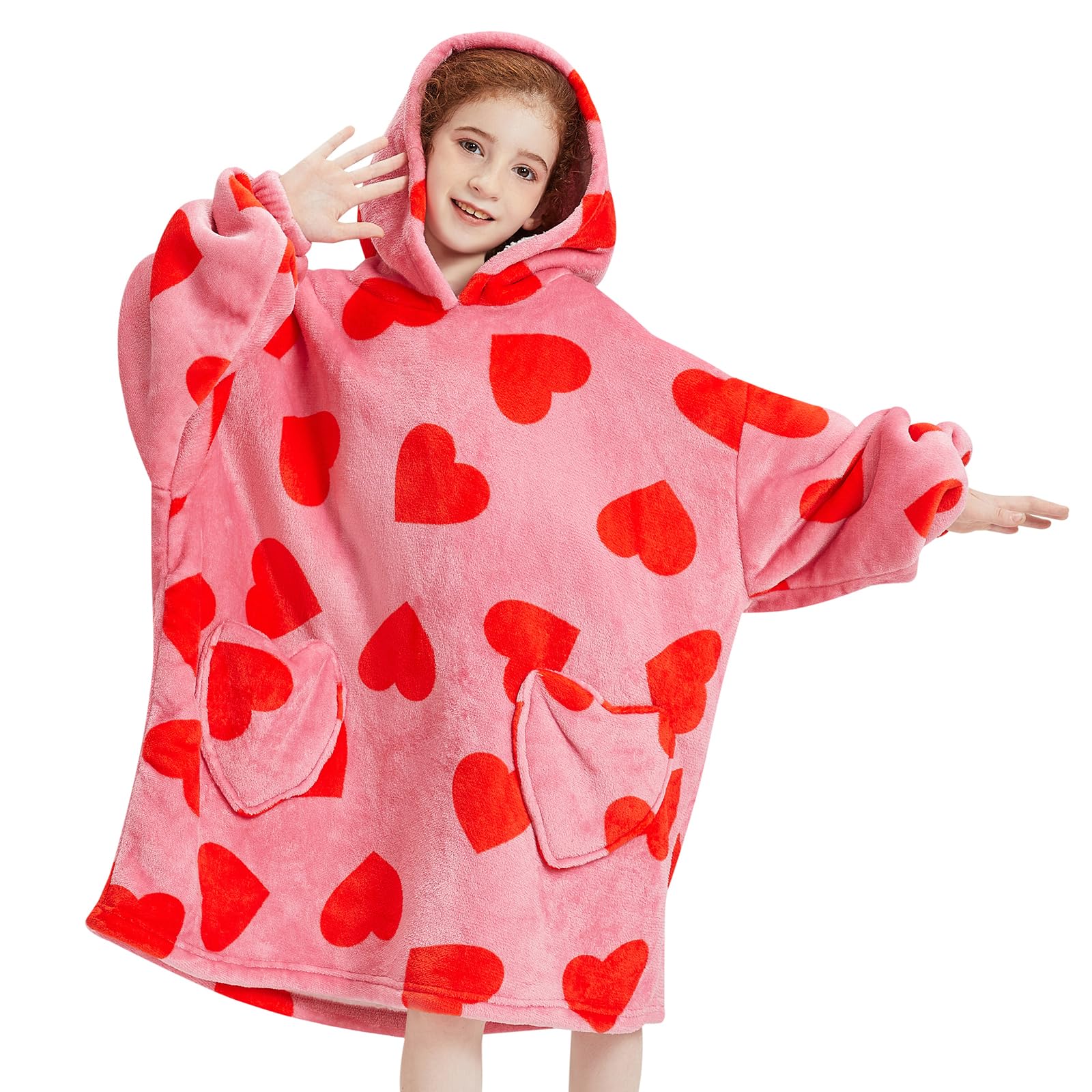 Fiosnow Love Print Blanket Hoodies for Kids 6-13YR Oversize Wearable Blanket Hoodies for Boys Girls Teens