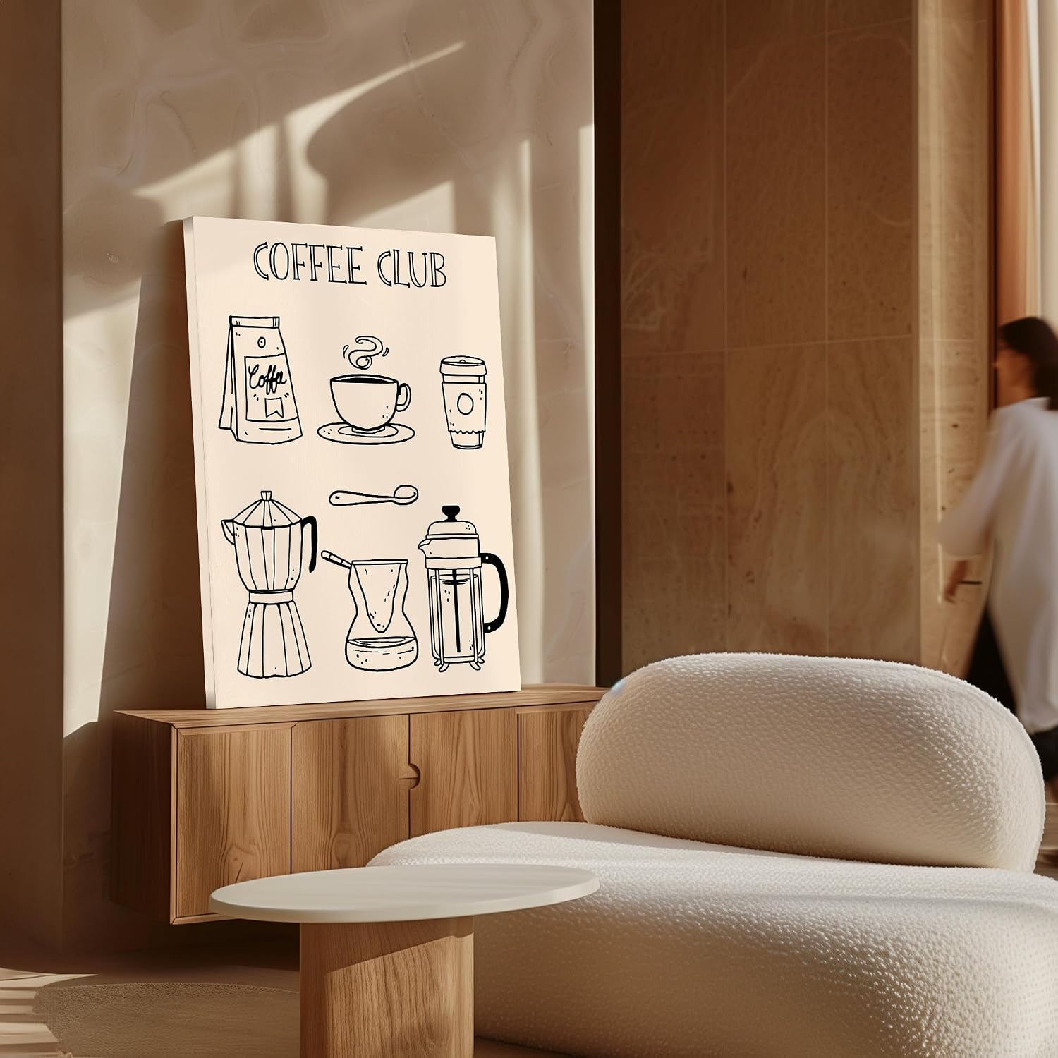Poster Master Coffee Club Canvas - Collection Print - Line Drawing Art - Modern Housewarming Gift - Abstract Illustration Art - Great Cafe or Kitchen Wall Decor - 8x10 STRETCHED Canvas
