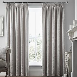 Curtina 'signés Voysey' Doux tissé Damas Housse de Coussin, Polyester, Silver, Curtains: 66" Width x 90" Drop (168 x 229cm)