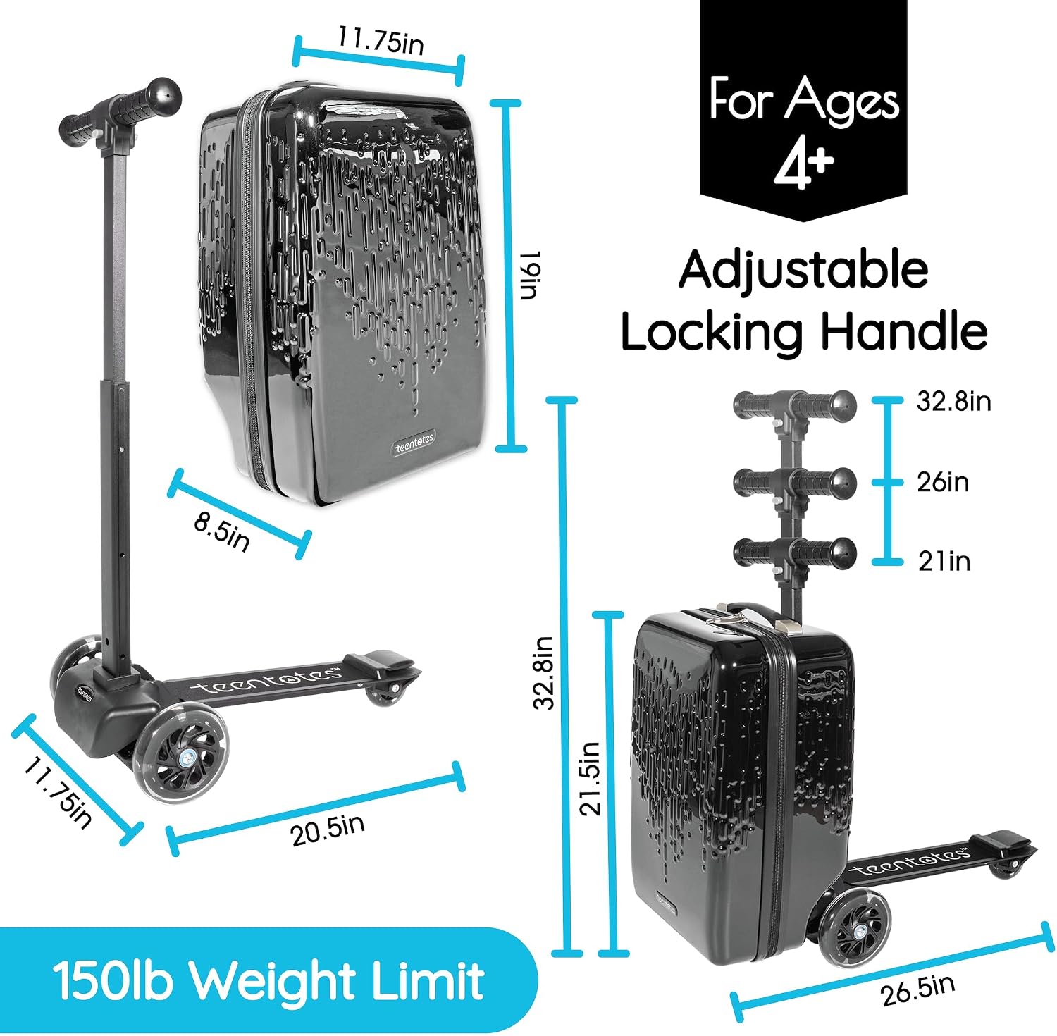 Detachable 4-in-1 Scooter Luggage for Kids – Ride-On Suitcase with Removable Luggage Body, Adjustable Handlebar, Durable Deck & Brake, Carry-On Size – Travel & Play