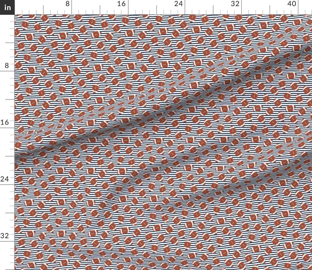 Spoonflower Fabric - Small Scale Football Navy Stripes Trendy Sports Ball Themed Printed on Petal Signature Cotton Fabric by The Yard - Sewing Quilting Apparel Crafts Decor