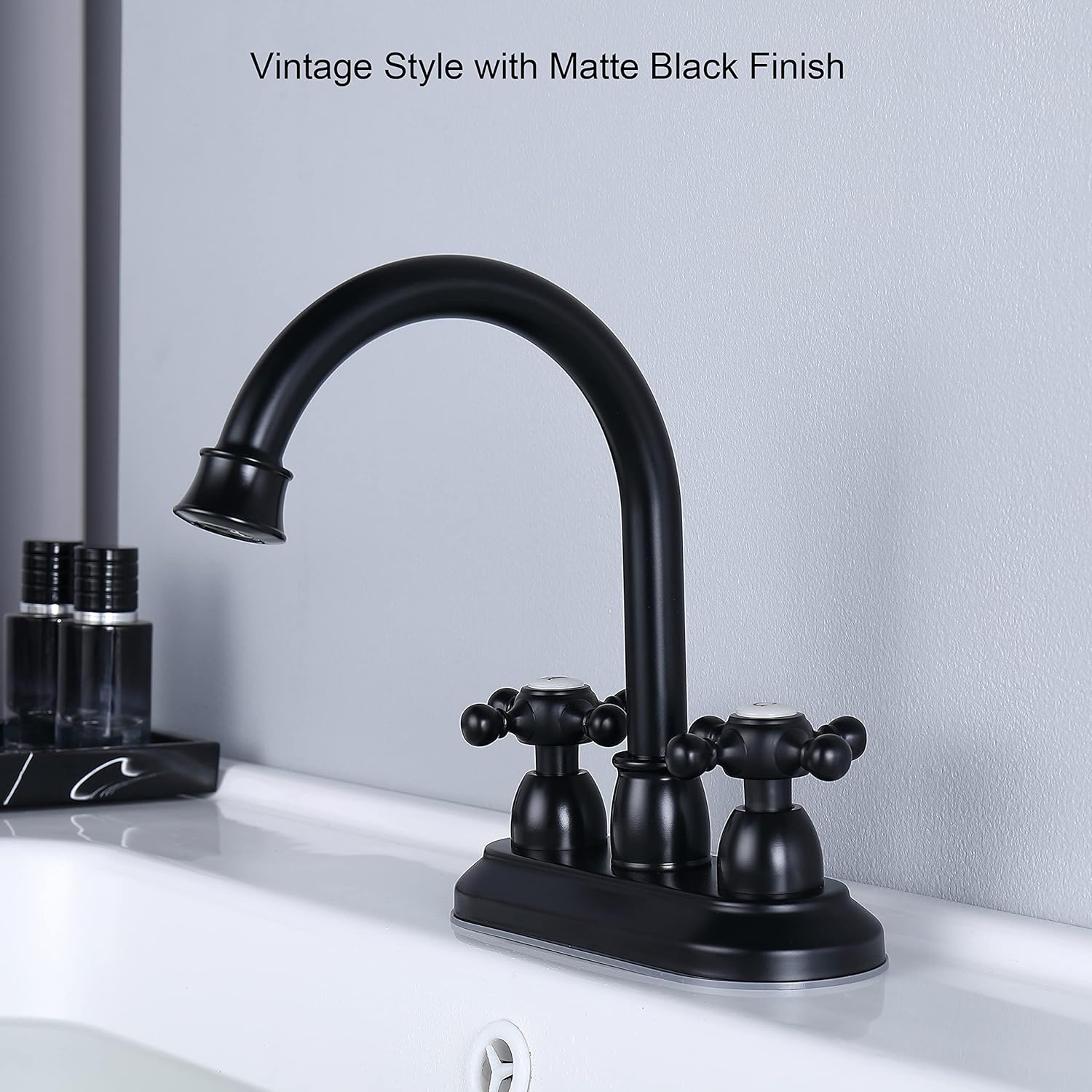 4-Inch Bathroom Sink Faucet Matte Black, Vintage 2-Handle Centerset Vanity Faucet for Bathroom Sink