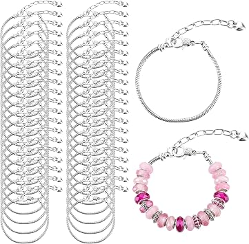 40pcs Snake Chain Charm Bracelet Chains Kit 2.6mm Adjustable Snake Charm Bracelet with Heart Lobster Clasp Extender Chain DIY Bracelets Chains for Christmas Women Gifts DIY Jewelry Making Supplies