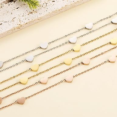 Bracciale A Doppia Catena Con Ciondolo Cuore Per Donna – Regolabile In Acciaio Inox 316L (Argento/Oro/Oro Rosa) - 6