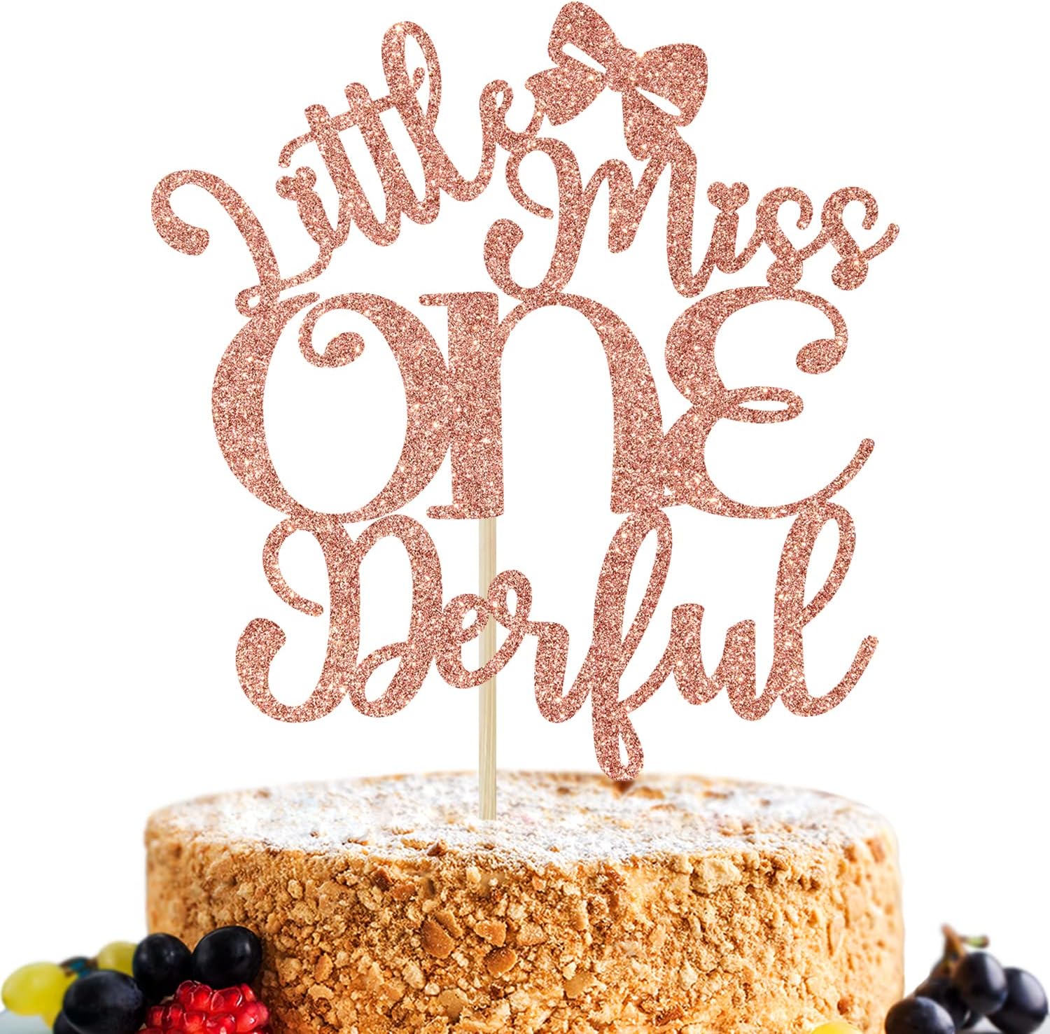 Miss Onederful Cake Topper, Baby Girl's 1st Birthday Cake Decor, Girls First Birthday/Baby Shower Party Decoration Supplies for Her, Rose Gold Glitter