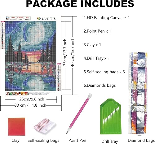 Miniatura 3 de LVIITIS Kit de pintura de diamantes para adultos principiantes, kit de puntos artísticos de diamantes 5D para adultos, pintura con gemas para