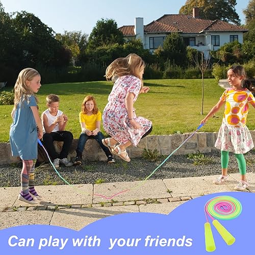 Miniatura 6 de Cuerda de saltar para niños, juego de 20 cuerdas de saltar arcoíris, cuerda de saltar ajustable de 7.2 pies, cuerdas de saltar duraderas con asas de