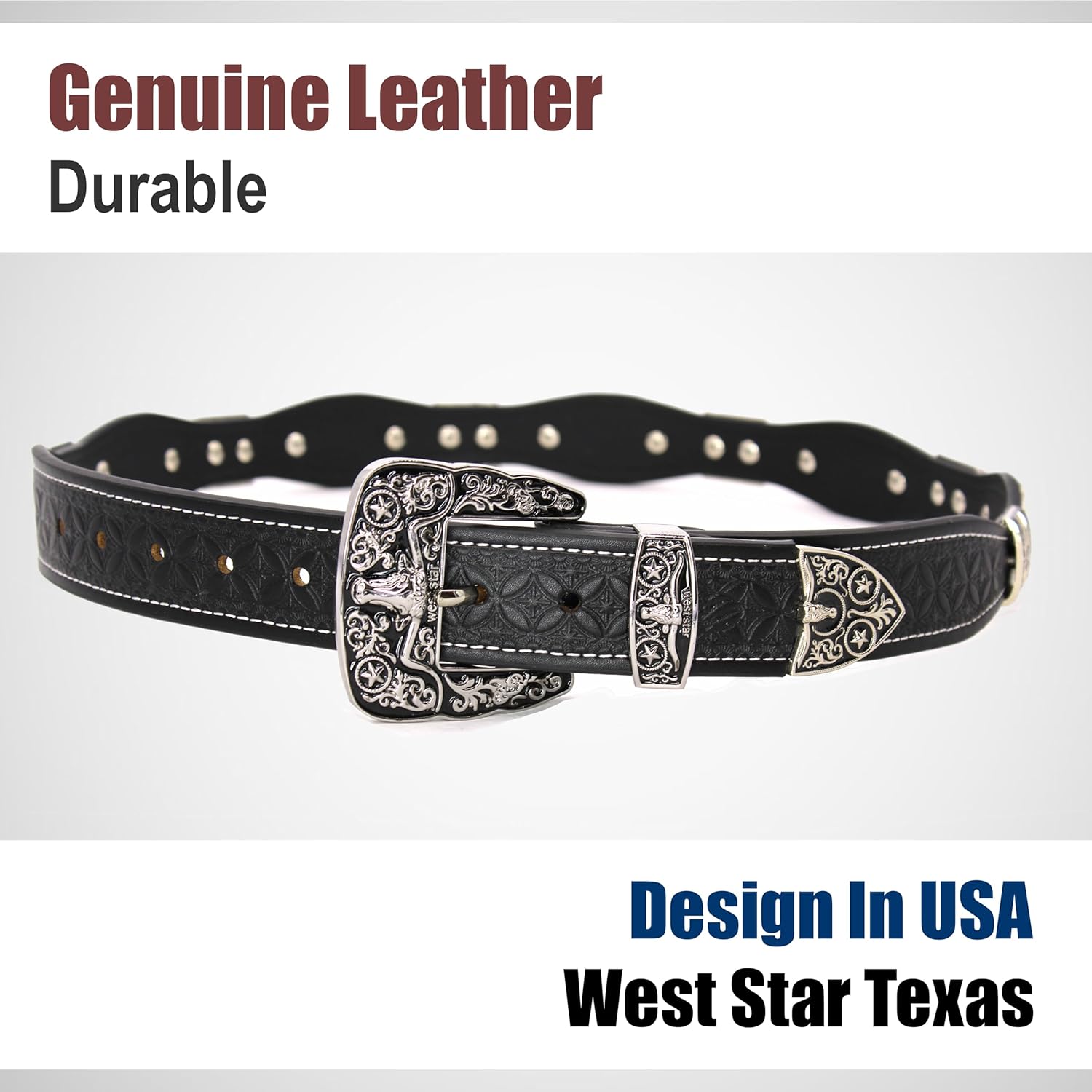 Men’s Western Concho Belt - Genuine Leather Rodeo Cowboy Belt - Image 2
