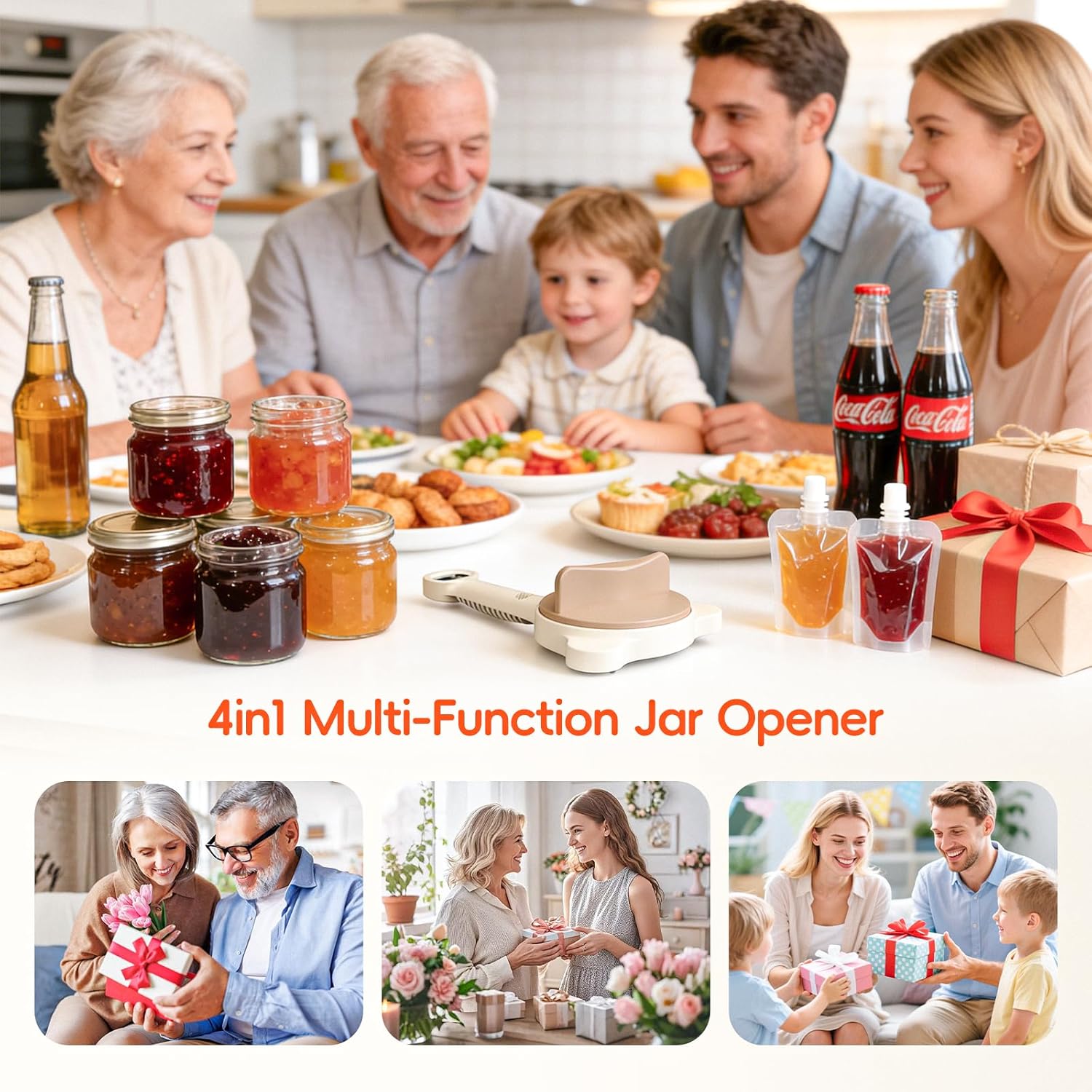 4-In-1Jar Opener,Jar Openers For Seniors,Adjustable Jar Opener Fits 1-3.5 Inch Bottle Caps,Perfect or Arthritis and WeakHands,Works Beer,Sauces,Canned Goods(Included Magnetic Hook) 2Pack