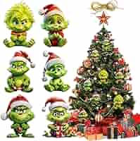 Grinch Weihnachtsbaum Anhänger Set - 8-tlg. Acryl Schmuck Für Weihnachtsdeko