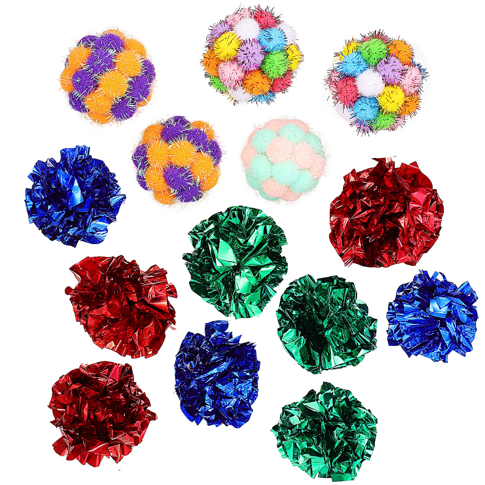 Toyvian 25 Pcs Cat Plush Crinkle Balls Interactive Pet for Cats Includes Glitter Plush Balls Fun Playthings to Enhance Pet Interaction