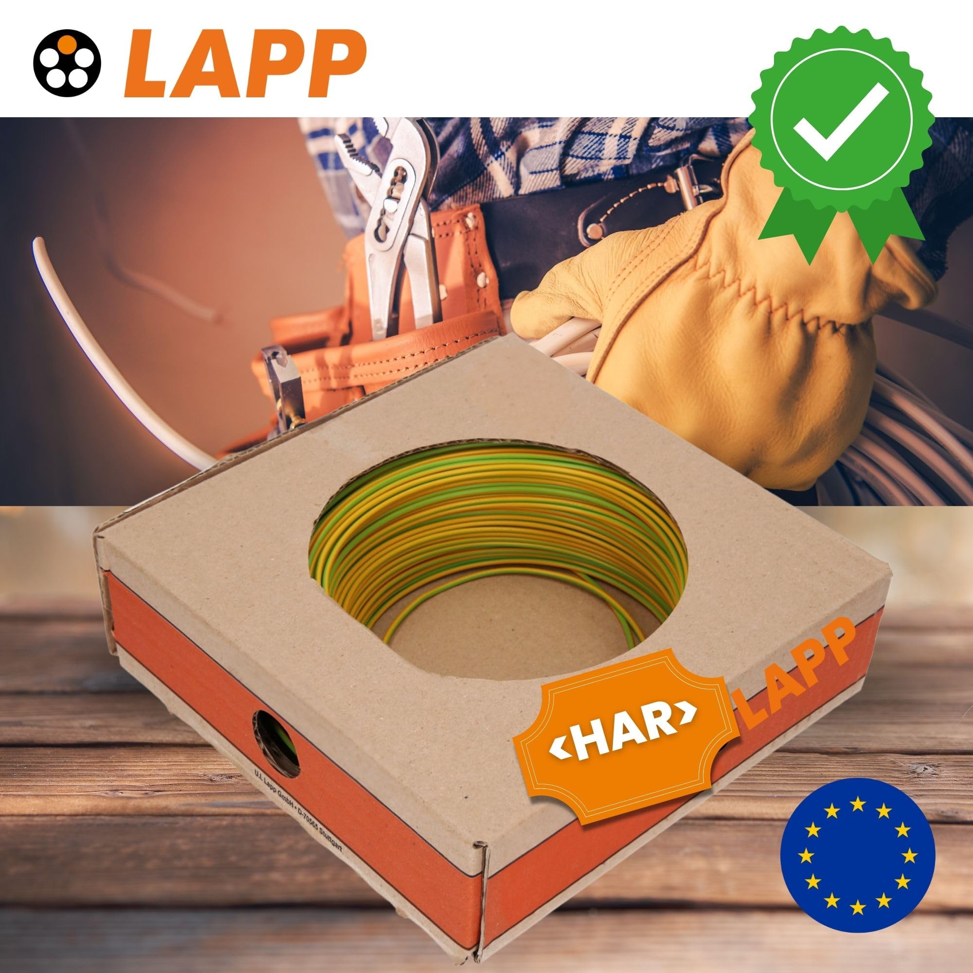 Lapp Câble H07V-K HAR - 1 x 2,5 mm² - 100 m - Vert/Jaune - Fil en Cuivre
