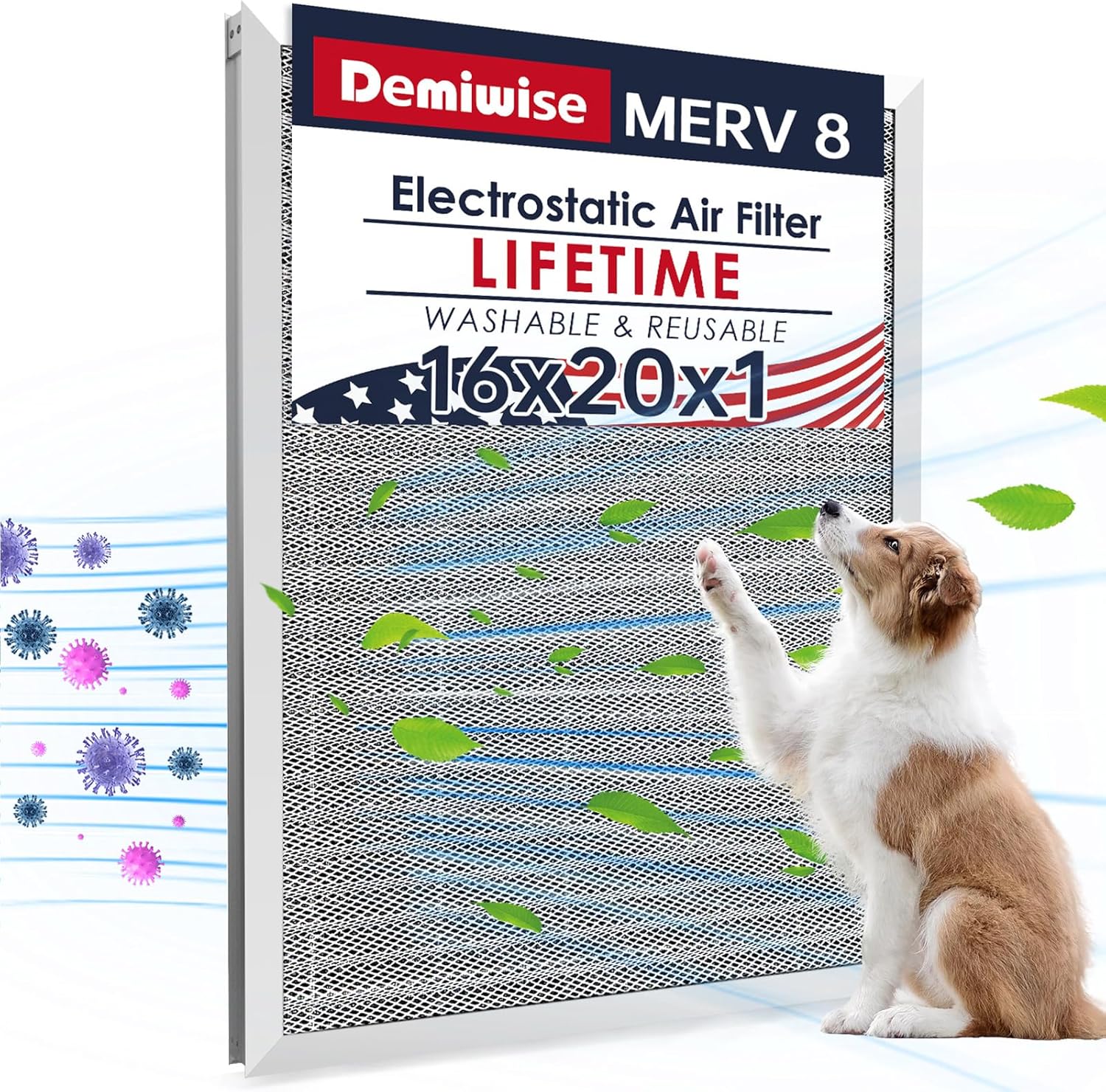 MERV 8 16x20x1 Washable Aluminum Lifetime Furnace Filter, Reusable AC/HVAC Filter, Permanent Air Filter, Easy to Clean, Healthier Home or Office 16" x 20" x 1" Washable Air Filter
