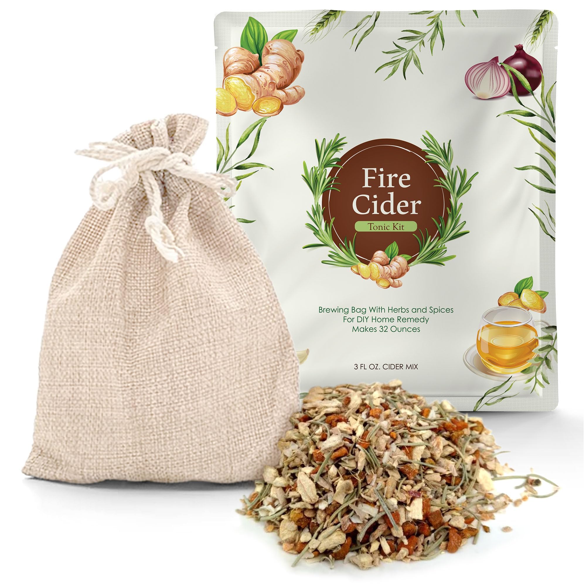Fire Cider Tonic Kit - Brewing Bag With Herbs and Spices For DIY Home Remedy, Makes 32 Ounces