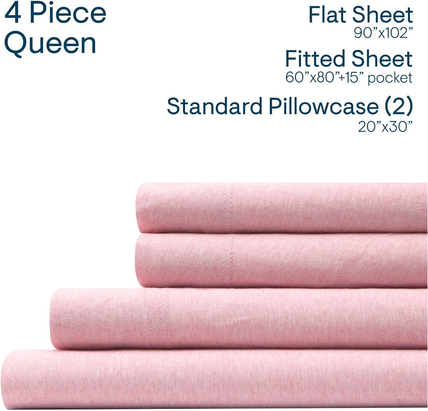 Aeropostale Super Soft Jersey Knit Sheet Set, 4 Piece Bed Sheets, Cotton Rich Jersey Sheets, Fits Mattresses up to 18” Deep, Queen Size, Heathered Pink