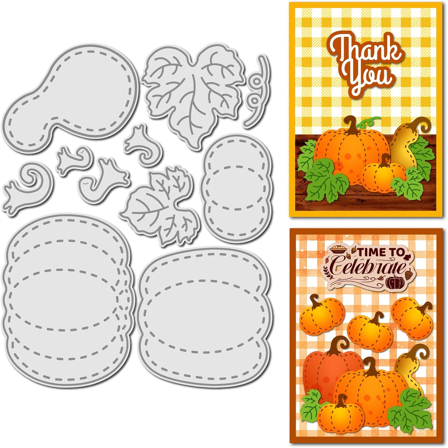4 Sizes Pumpkin Metal Cutting Dies with 2 Leaves - Harvest Dies Template for Fall Cards Thanksgiving Decor Scrapbooking Paper Crafts
