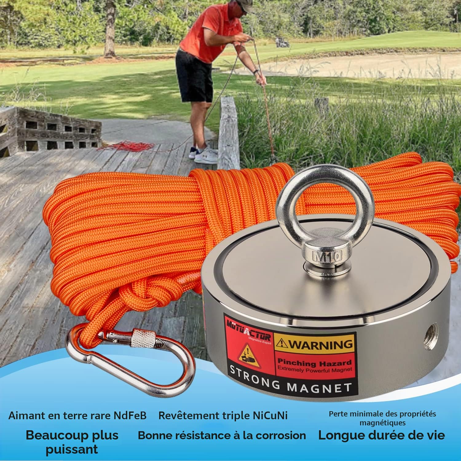 MUTUACTOR double côtés combiné 1000 kg vertical magnétique en néodyme Force Pêche Aimant avec boulons à œil,Trouvez le pouvoir du trésor dans la rivière