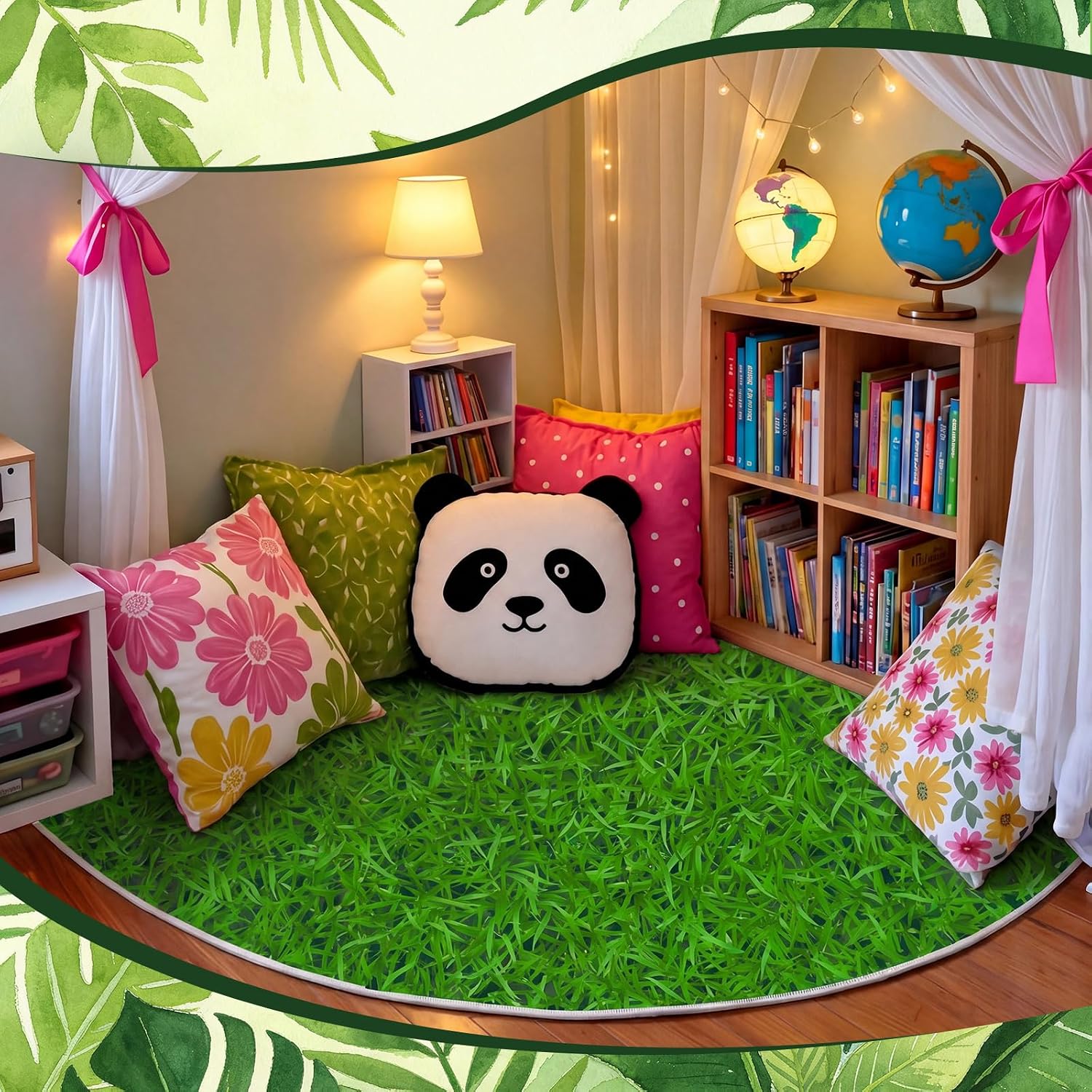 5.9 ft Classroom Quarter Circle Rug Non Slip Grass Carpet Reading Corner Rug for Elementary Preschool Daycares School Calming Corner Home Bedroom Playroom Decor