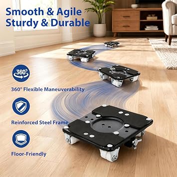 4Pcs Heavy Duty Furniture Moving Dolly Set 360° Universal Casters Portable Lifting Tool Jack & Gloves for Moving Sofa Refrigerator Cabinet Piano on Hardwood Floors
