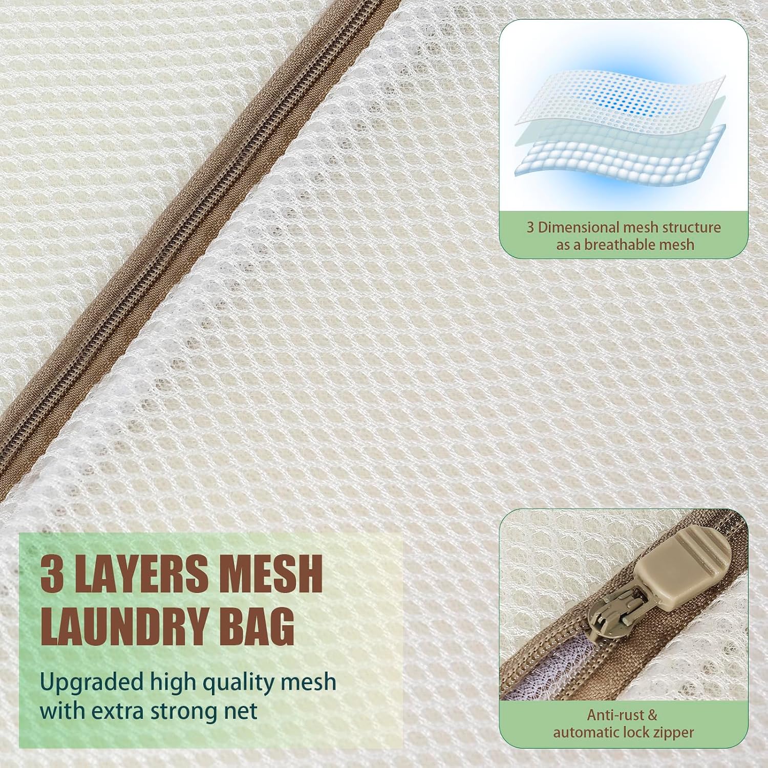 FOYERNUAGE Mesh Laundry Bags for Delicates with Auto Lock Zipper, 3 Dimensional Laundry Bag, 12''x16''Mesh Bag for Bra, Blouse, Hosiery, Underwear, Baby Clothes, Delicates Bag for Washing Machine image 2