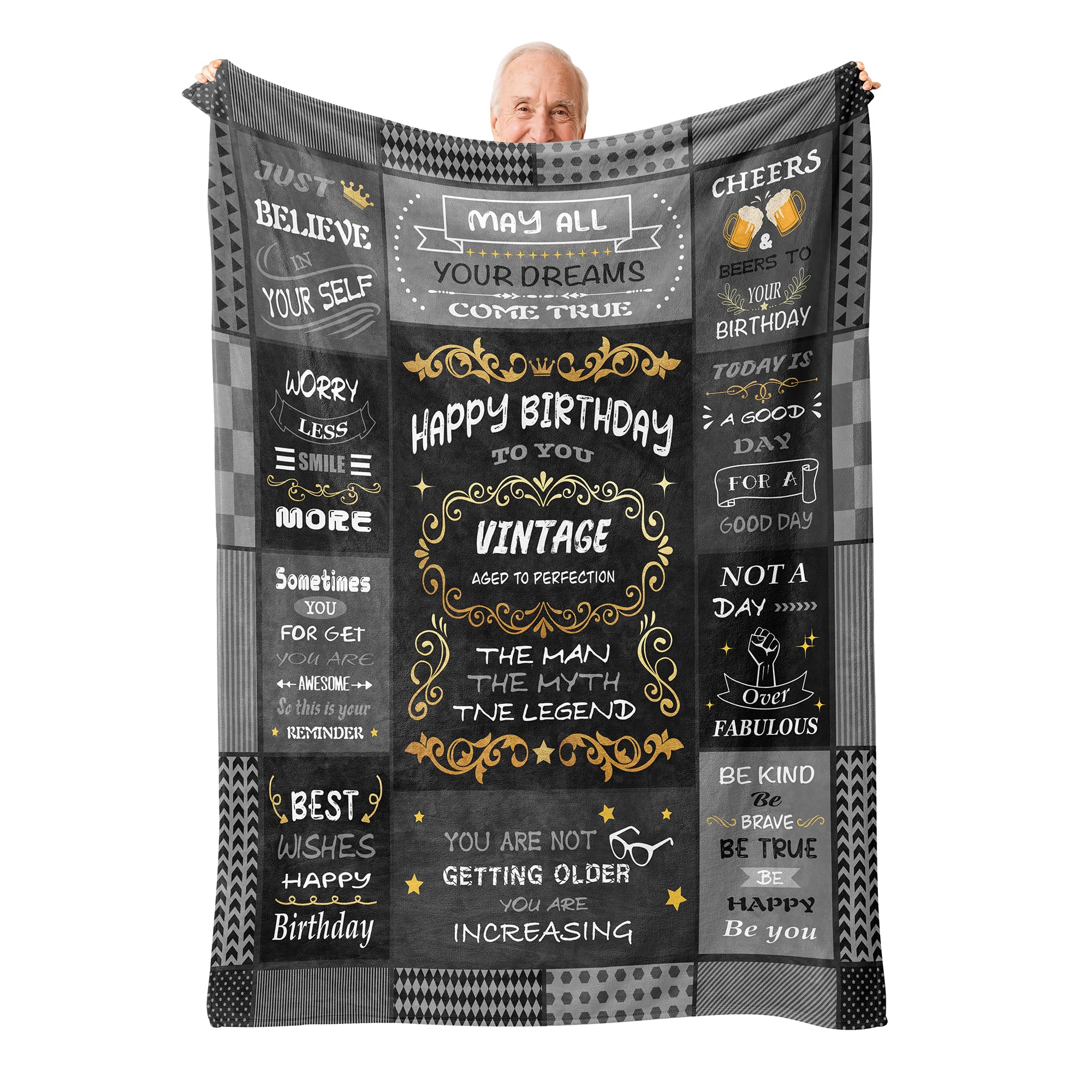 Birthday Gifts for Men,Mens Birthday Gift Ideas,Mens Gifts for Birthday,Birthday Gifts for Him,Happy Birthday Gifts for Men Blanket 50" X 60" Black-4