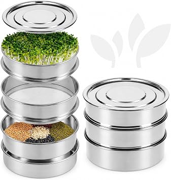 Stainless Steel 4-Tier Seed Sprouting Kit, 6 Diameter, Indoor Gardening Planter for Microgreens Broccoli Sprouts Growing