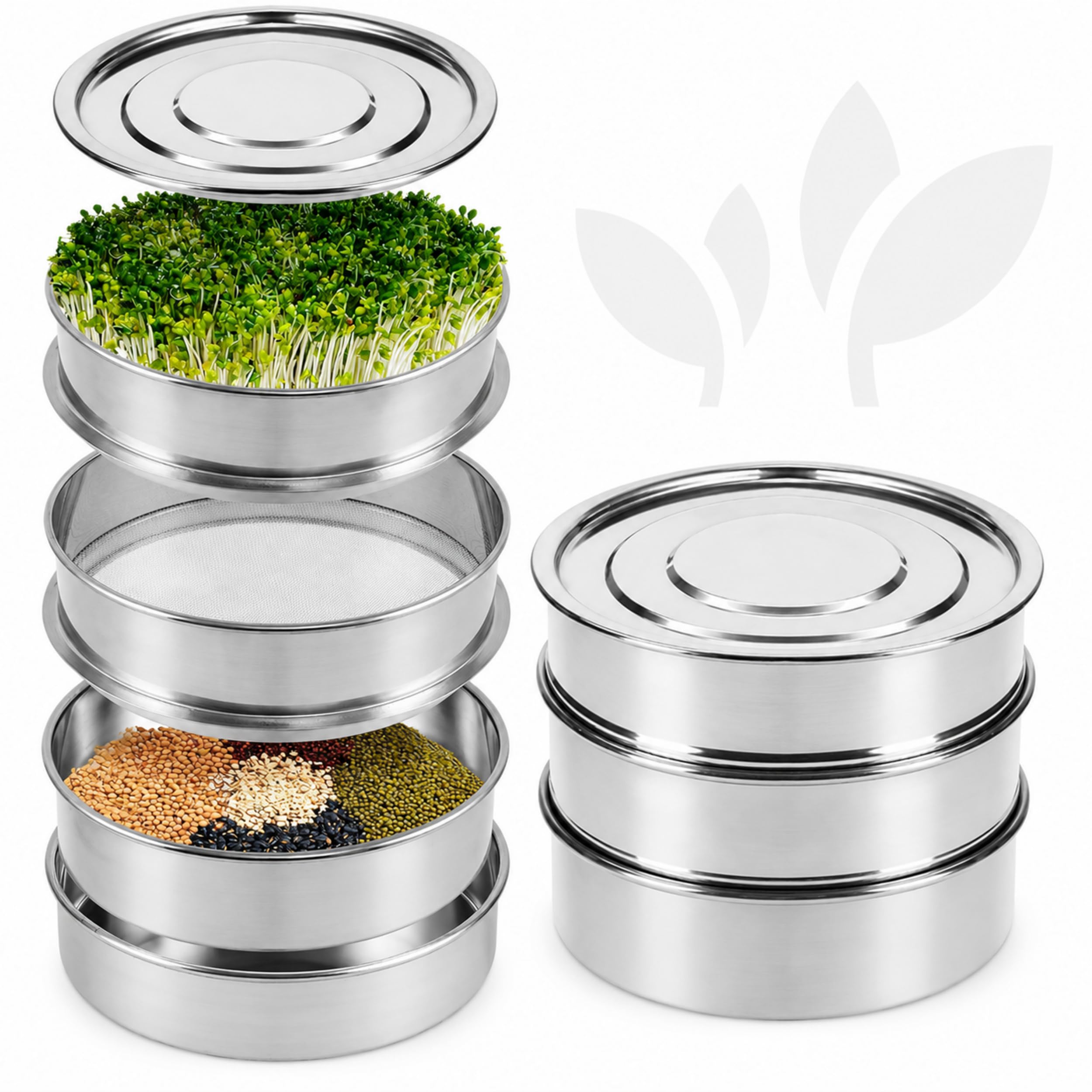 YARRD Stainless Steel 4-Tier Seed Sprouting Kit, 6'' Diameter, Indoor Gardening Planter for Microgreens Broccoli Sprouts Growing-image-43