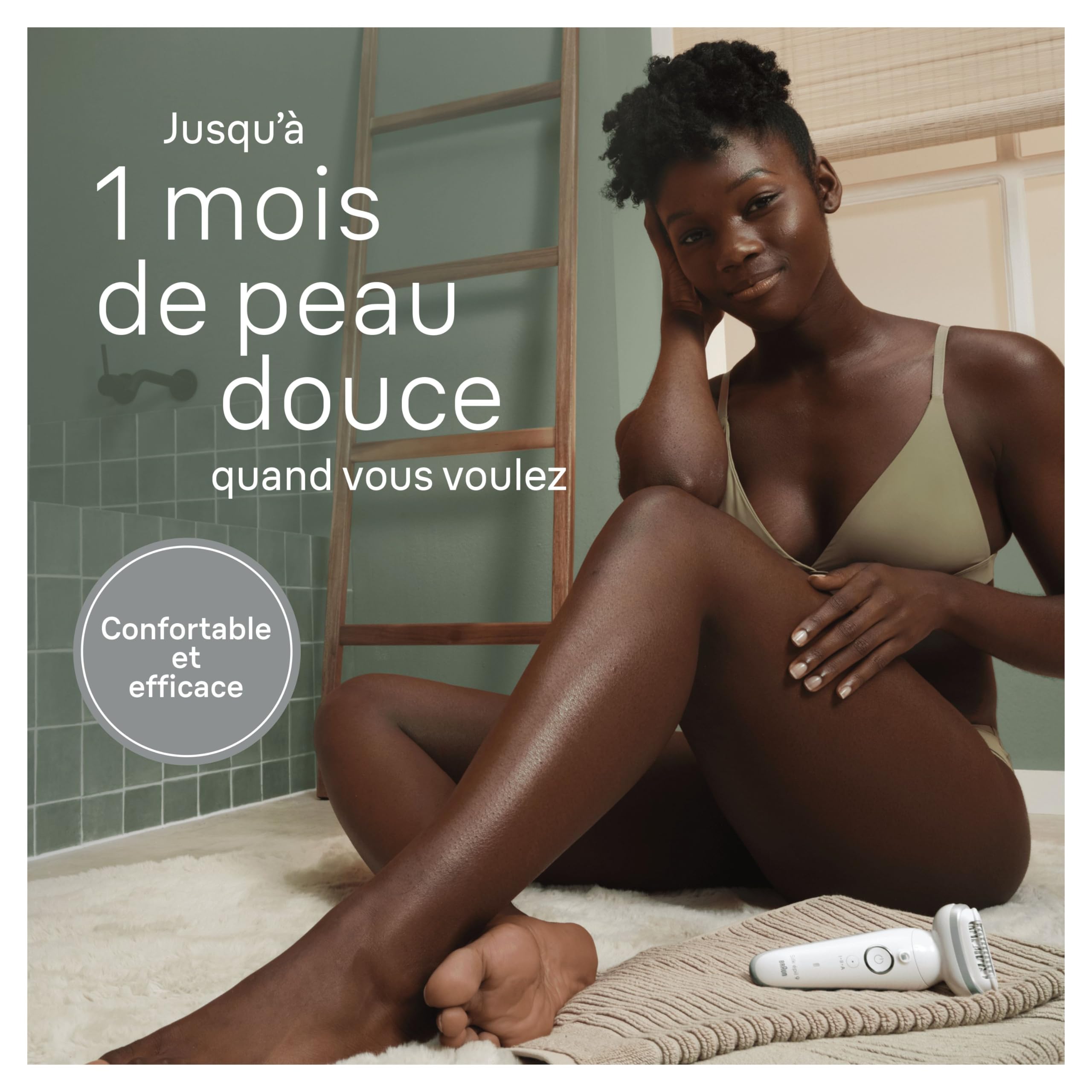 Braun Silk-épil 9 Épilateur Étanche Tête Pivotante Peau Douce Longue Durée Tête De Rasoir Sabot Tondeuse Blanc/Argent