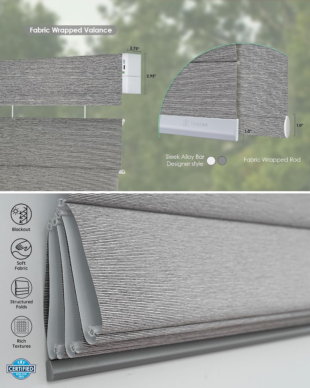 Yoolax Motorized Top Down Bottom Up Roman Shades with Remote, Blackout TDBU Shades Work with Alexa Google Apple Home, Smart Custom Roman Window Blinds for Bedroom Living Room, Basalt Stripe