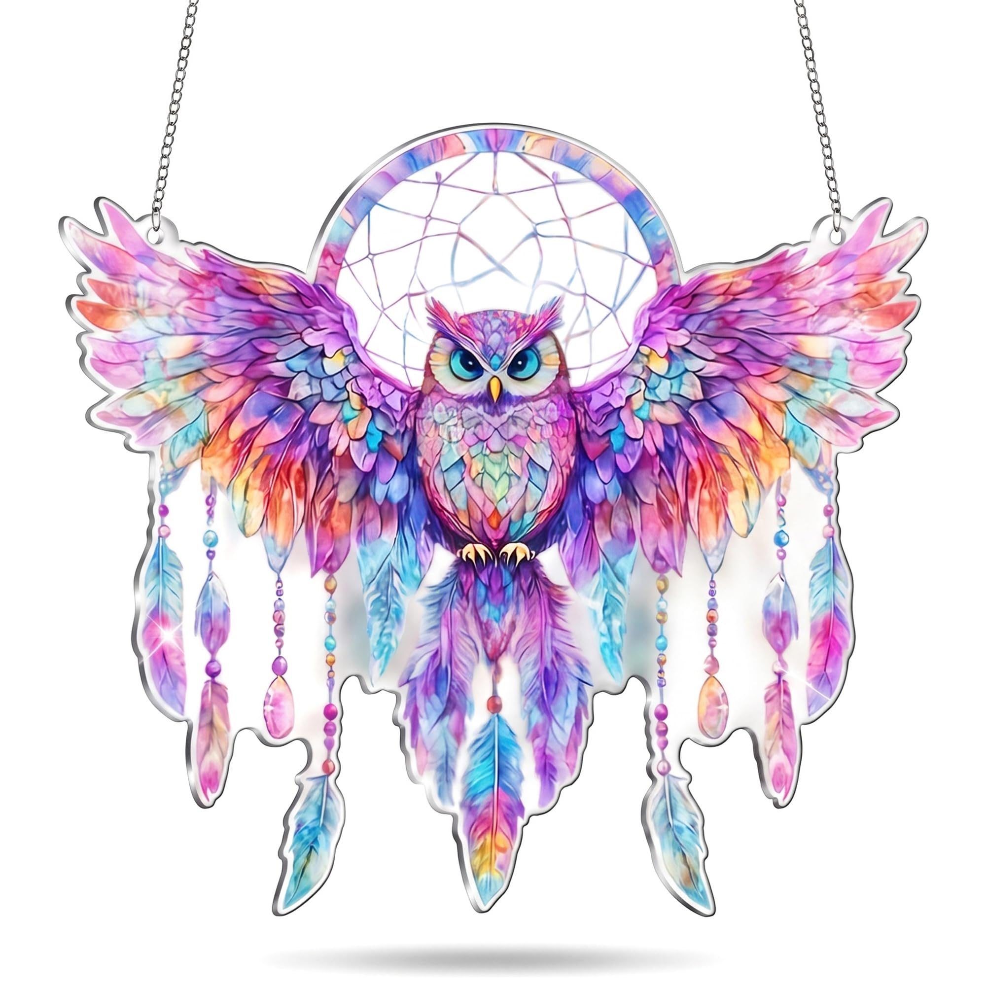 Owl Acrylic Suncatcher, Window Hanging Ornament with Chain, 20 cm