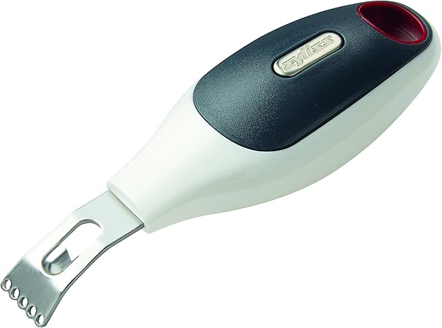 Zyliss E980089 Zester | 12.8cm/5in | Plastic/Stainless Steel | Grey/White | 2 in 1 tool to Zest Lemons/Limes/Citrus Fruit, Channel Knife for Thicker Strips | Dishwasher Safe | 5 Year Guarantee