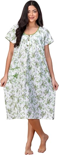 Breezly Woman's Calf Length Nighdress Nighty Multicolour