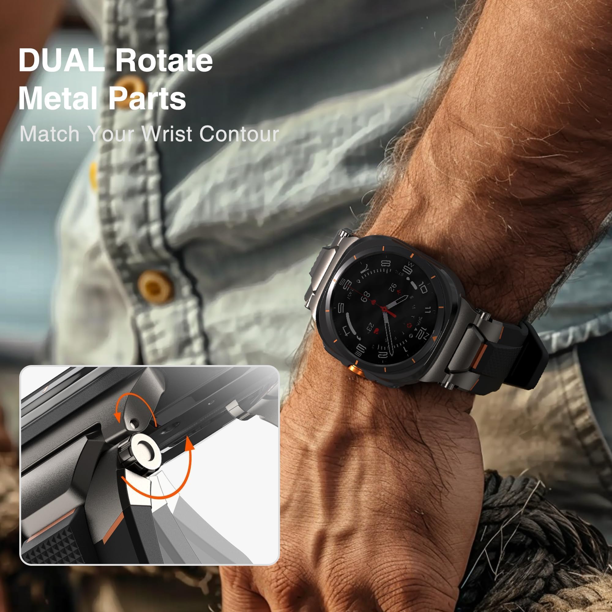 ULTIMAL Armband für Samsung Galaxy Watch Ultra 47 mm (2024), kompatibel mit Samsung-Armband für Herren, sportliches robustes Premium-TPU und Metall