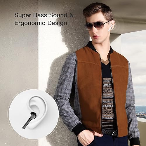 Miniatura 3 de JOYHOOSH Auriculares inalámbricos, auriculares Bluetooth con correa antipérdida con cancelación de ruido, auriculares Bluetooth en el oído para