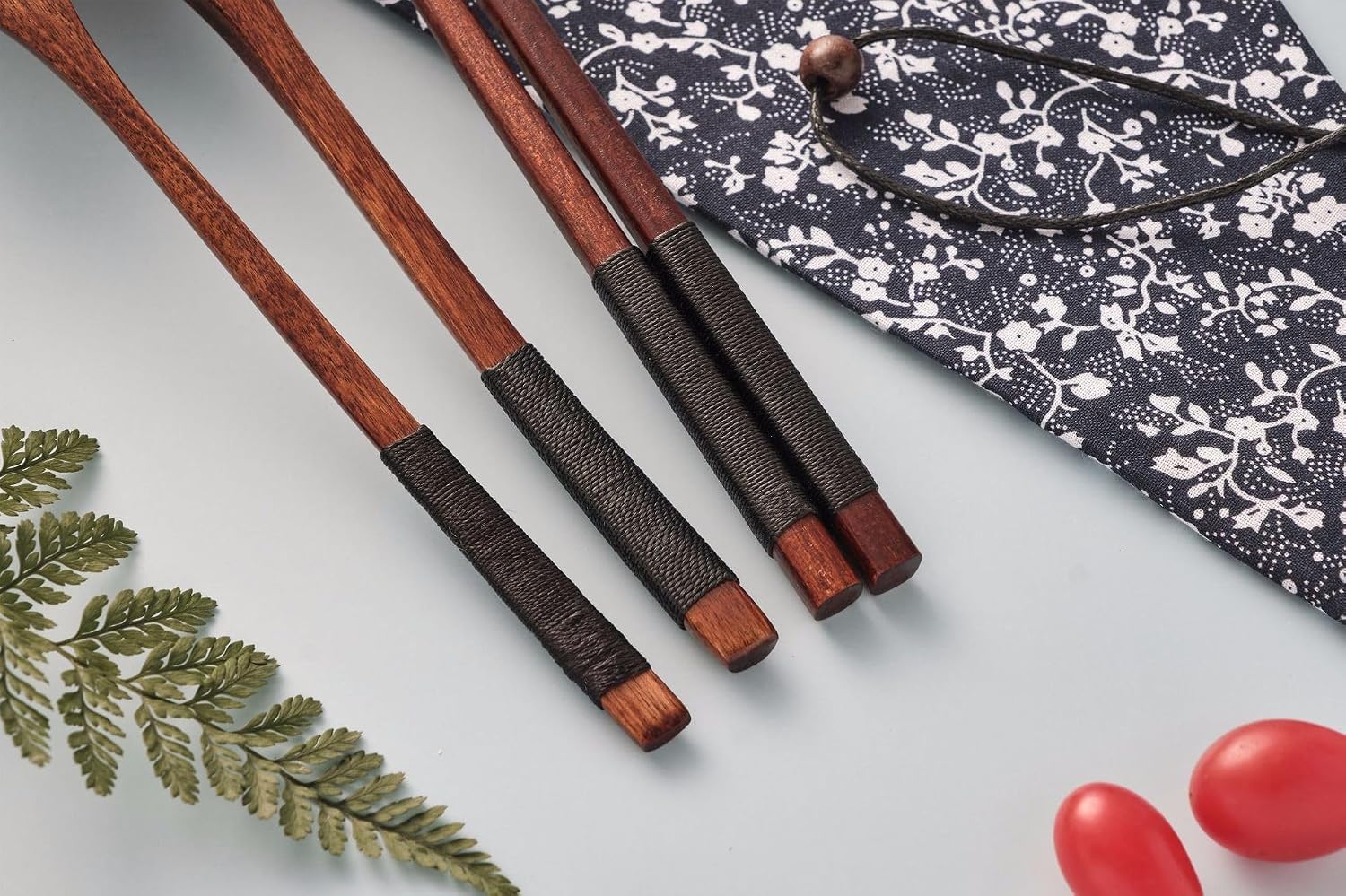 Wooden Flatware Wooden Fork and Spoon Chopsticks Reusable Tableware Cutlery Set Travel Utensils Tied Line Flatware, Eating Utensils with Pouch for Office Camping Traveling Picnic Office School
