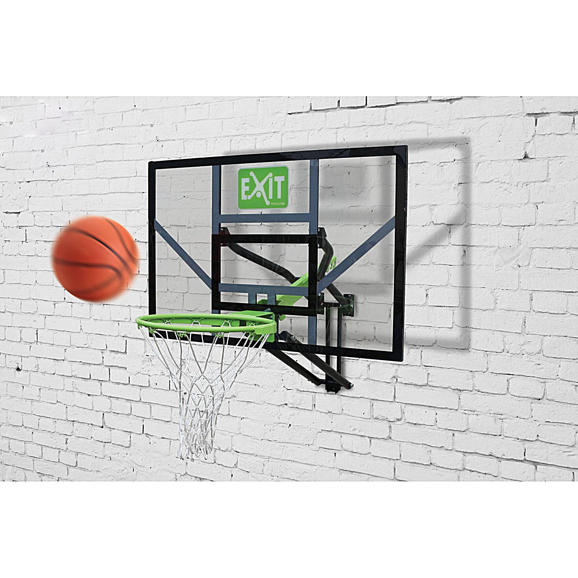 EXIT Toys Galaxy Tabellone da Basket per Montaggio a Muro - Cerchio da Basket, Rete e Materiale di Fissaggio - Tabellone Regolabile in 5 Altezze - Per Bambini e Adulti - Telaio Robusto - Verde/Nero