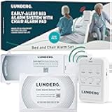 Lunderg Bed Alarm for Elderly Adults & Chair Alarm Set - Wireless Early-Alert Sensor Pad, Chair Pad & Pager - Bed Alarms and Fall Prevention for Elderly and Dementia Patients - Full Caregiver Set