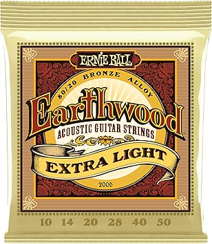 Ernie Ball Earthwood Extra Light 80/20 Bronze Acoustic Guitar Strings, 10-50 Gauge P02006