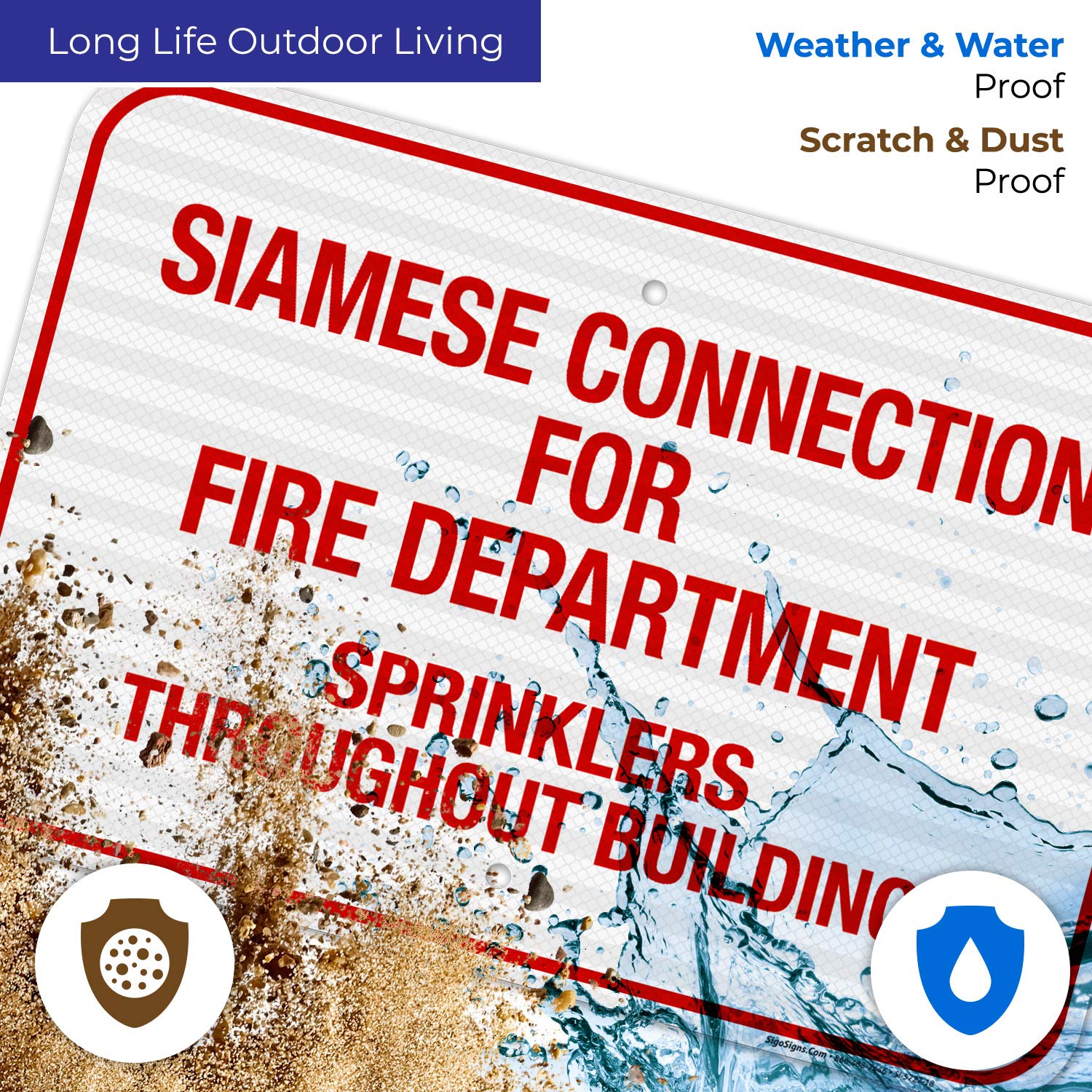 Siamese Connection for Fire Department Sign, Fire Safety Sign, (SI-5727) 12x18 Inches, 3M EGP Reflective .063 Aluminum, Fade Resistant, Indoor/Outdoor Use, Made in USA