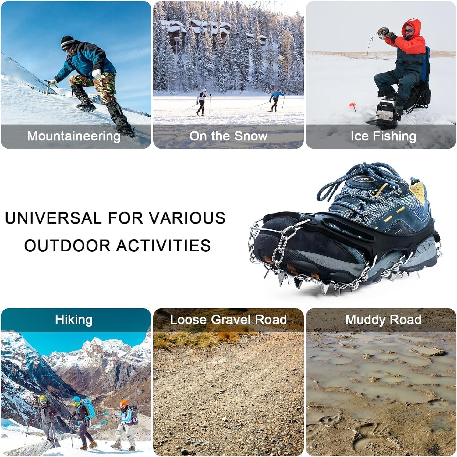 Ice Cleats Traction Snow Grips – kolce ze stali nierdzewnej do wędrówek, wędkowania, spacerów, wspinaczki
