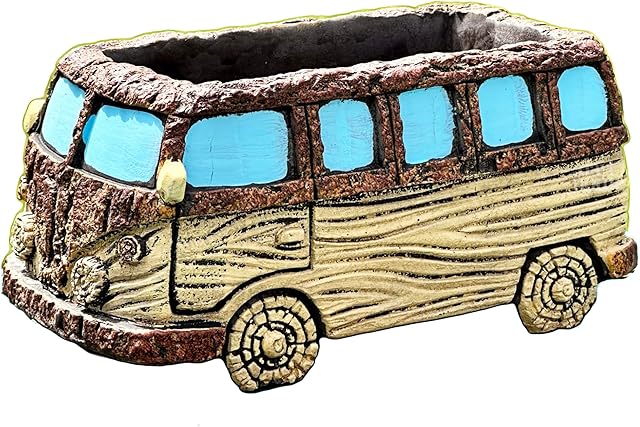 Darthome Ltd Cement Tree Trunk Campervan Planter Retro Holiday Vehicle Van Flower Pot Gift 21cm, Blue