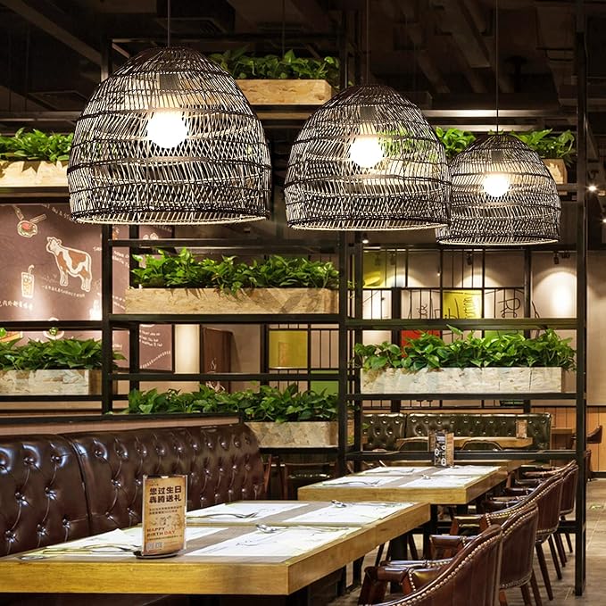 LQZCXMF Kroonluchter Boven Gootsteen Rieten E27 Hanglamp Hangende Decoratie Rustieke Japanse Lamp Natuurlijke Rieten Rotan Opknoping Voor Keukeneiland Eetkamer Woonkamer Veranda photo 2