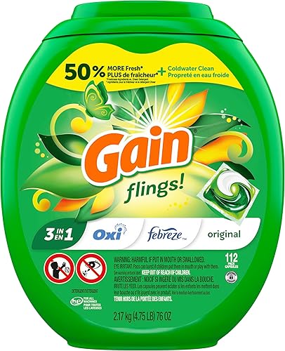 Vista 25 de Gain Flings! Jabón de detergente para ropa compatible con HE 60 unidades, aroma de larga duración, aroma original